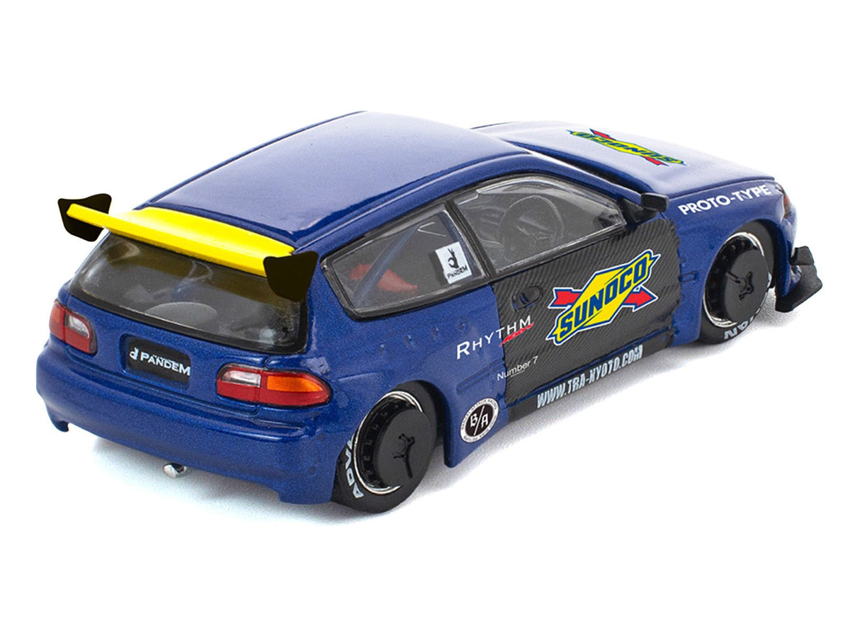 Pandem Civic EG6 RHD (Right Hand Drive) "Sunoco" Blue Metallic with Yellow Accents 1/64 Diecast Model Car by Pop Race-Inno Models-ModelCars.com