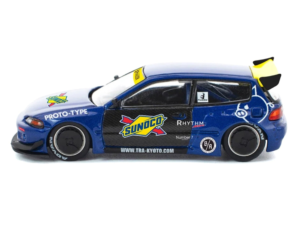 Pandem Civic EG6 RHD (Right Hand Drive) "Sunoco" Blue Metallic with Yellow Accents 1/64 Diecast Model Car by Pop Race-Inno Models-ModelCars.com