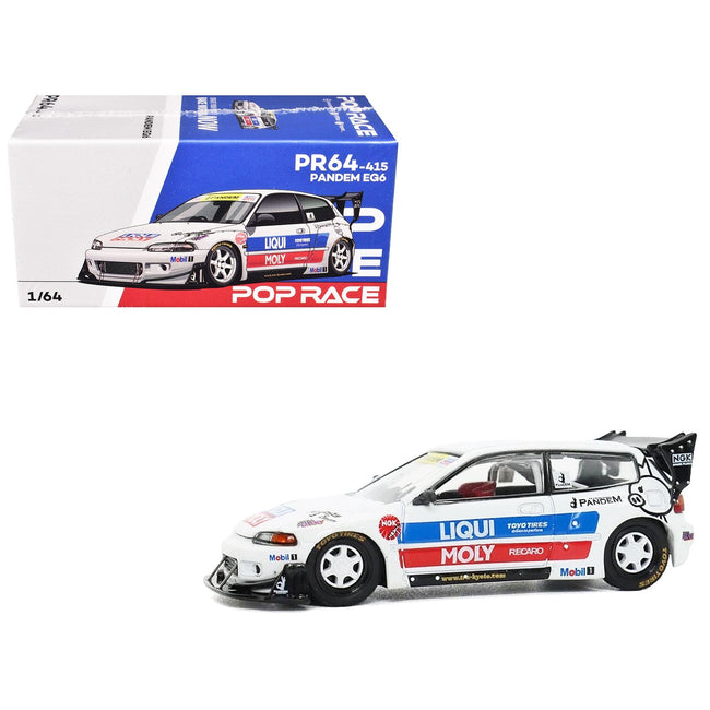Pandem Civic EG6 RHD (Right Hand Drive) White with Stripes and Graphics 1/64 Diecast Model Car by Pop Race-Pop Race-ModelCars.com