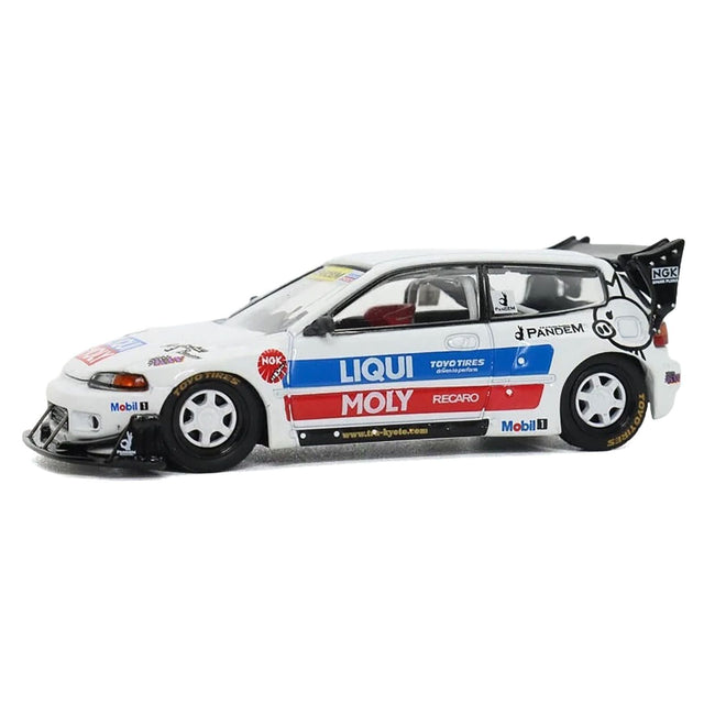 Pandem Civic EG6 RHD (Right Hand Drive) White with Stripes and Graphics 1/64 Diecast Model Car by Pop Race-Pop Race-ModelCars.com