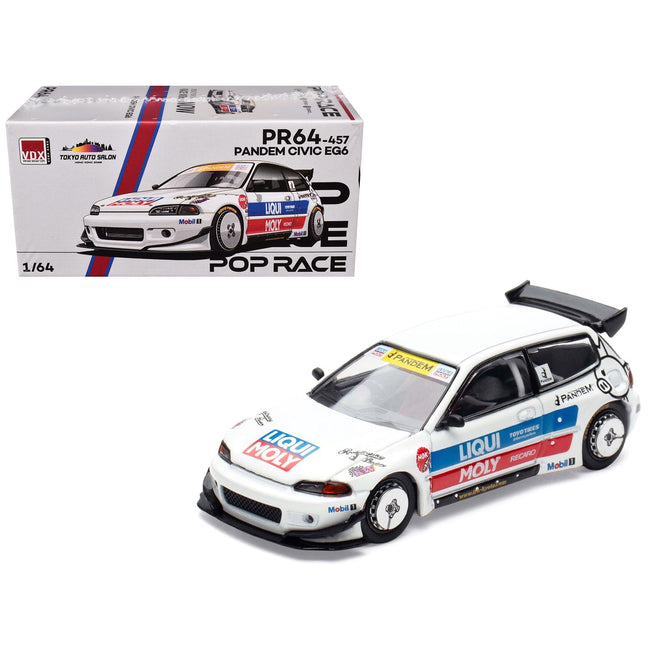 Pandem Civic EG6 RHD (Right Hand Drive) White with Stripes and Graphics "VDX - Tokyo Auto Salon Hong Kong 2025" Special Edition 1/64 Diecast Model Car by Pop Race-Pop Race-ModelCars.com