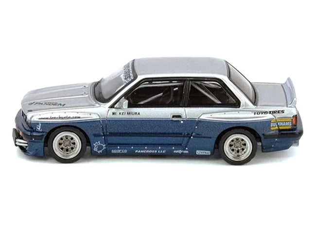 Pandem E30 M3 Silver Metallic and Dark Blue 1/64 Diecast Model Car by Inno Models-Inno Models-ModelCars.com