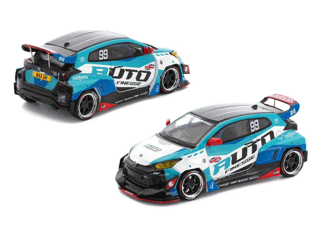 Pandem GR Yaris RHD (Right Hand Drive) 99 "Auto Finesse" Blue and White with Graphics "Enigma Exclusive Edition" 1/64 Diecast Model Car by Pop Race-Pop Race-ModelCars.com