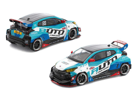 Pandem GR Yaris RHD (Right Hand Drive) 99 "Auto Finesse" Blue and White with Graphics "Enigma Exclusive Edition" 1/64 Diecast Model Car by Pop Race-Pop Race-ModelCars.com