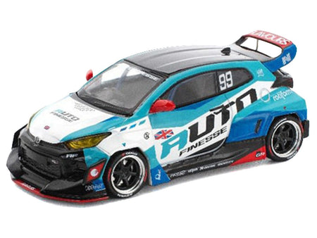 Pandem GR Yaris RHD (Right Hand Drive) 99 "Auto Finesse" Blue and White with Graphics "Enigma Exclusive Edition" 1/64 Diecast Model Car by Pop Race-Pop Race-ModelCars.com