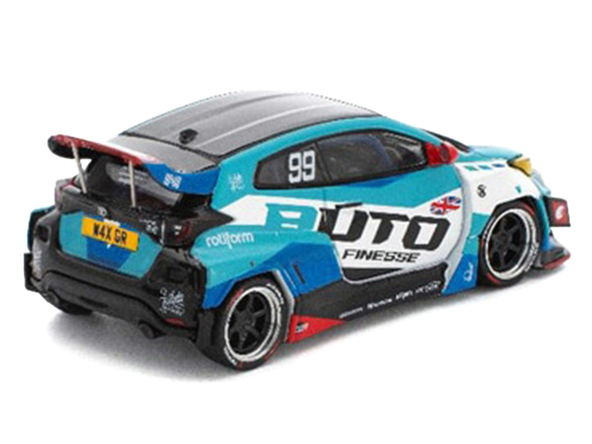 Pandem GR Yaris RHD (Right Hand Drive) 99 "Auto Finesse" Blue and White with Graphics "Enigma Exclusive Edition" 1/64 Diecast Model Car by Pop Race-Pop Race-ModelCars.com