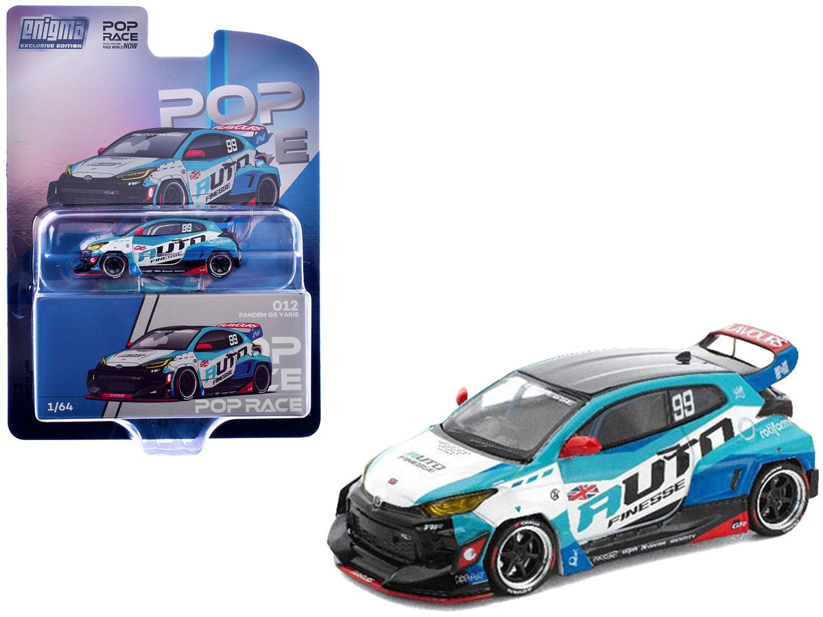 Pandem GR Yaris RHD (Right Hand Drive) 99 "Auto Finesse" Blue and White with Graphics "Enigma Exclusive Edition" 1/64 Diecast Model Car by Pop Race-Pop Race-ModelCars.com