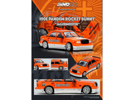 Pandem Rocket Bunny 190E 19 "Jagermeister" Orange and White 1/64 Diecast Model Car by Inno Models-Inno Models-ModelCars.com