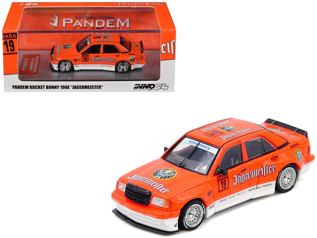 Pandem Rocket Bunny 190E 19 "Jagermeister" Orange and White 1/64 Diecast Model Car by Inno Models-Inno Models-ModelCars.com