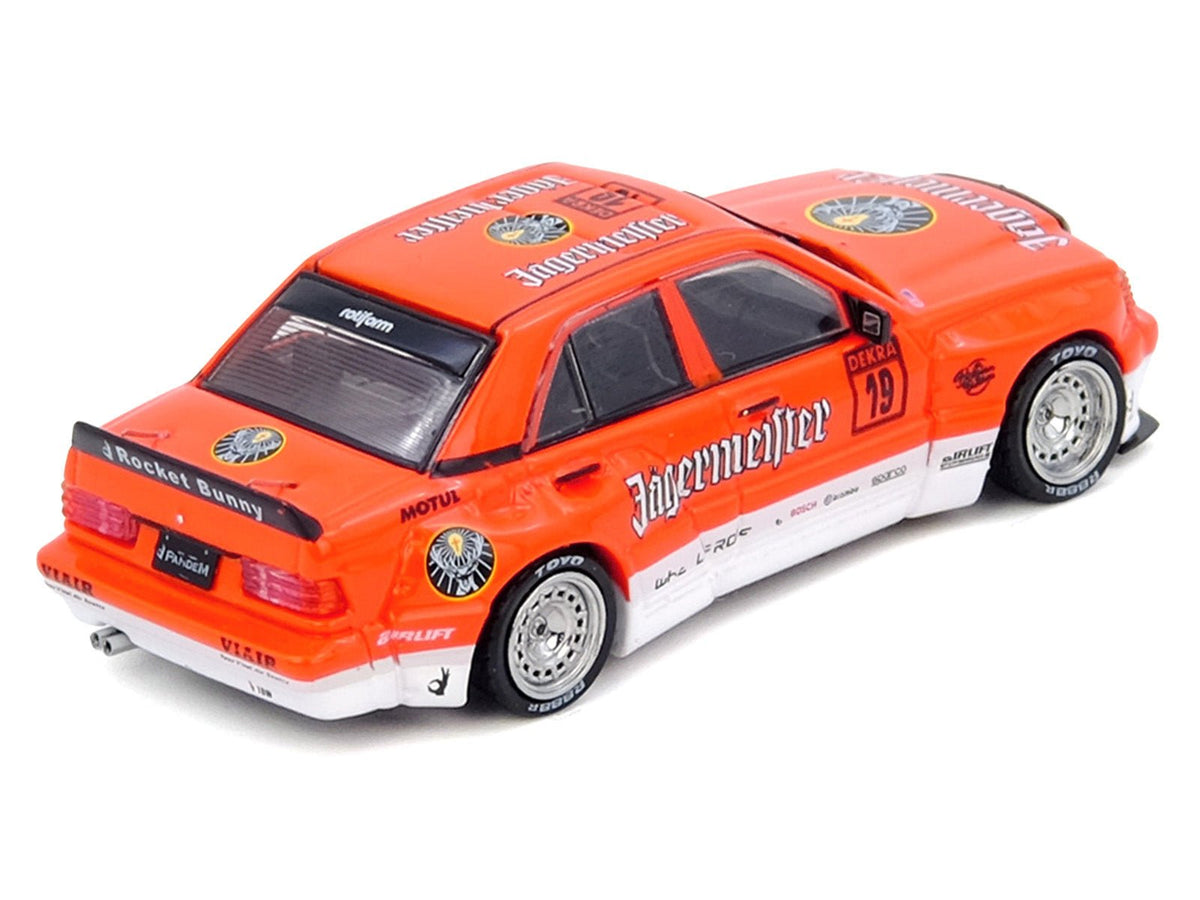Pandem Rocket Bunny 190E 19 "Jagermeister" Orange and White 1/64 Diecast Model Car by Inno Models-Inno Models-ModelCars.com