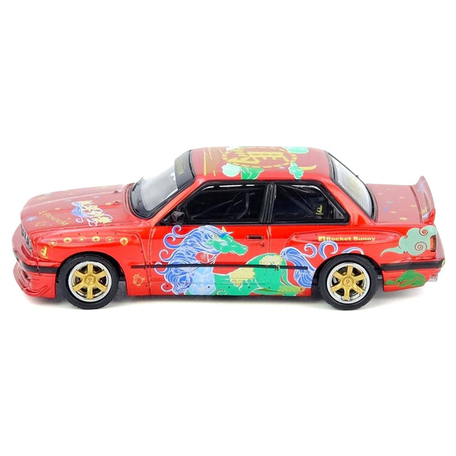 Pandem Rocket Bunny E30 "Year of the Horse - Chinese New Year 2026 Special Edition" Red Metallic with Graphics Limited Edition to 8888 pieces Worldwide 1/64 Diecast Model Car by Inno Models-Inno Models-ModelCars.com
