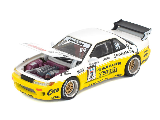 Pandem S13 RHD (Right Hand Drive) #84 White and Yellow with Graphics 1/64 Diecast Model Car by Pop Race-Pop Race-ModelCars.com
