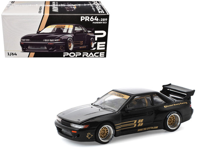 Pandem S13 RHD (Right Hand Drive) Black with Gold Accents 1/64 Diecast Model Car by Pop Race-Pop Race-ModelCars.com