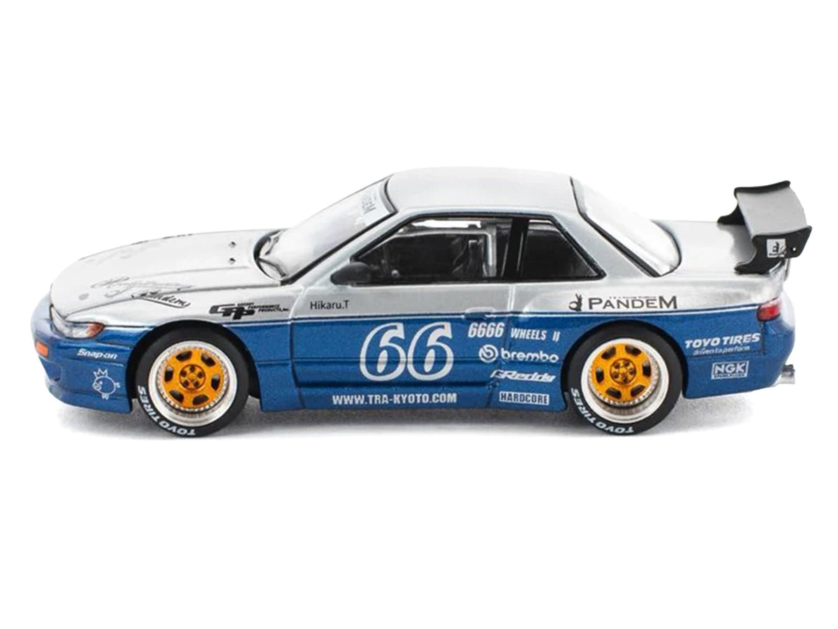 Pandem S13 RHD (Right Hand Drive) Silver and Moontech Blue Metallic with Graphics 1/64 Diecast Model Car by Pop Race-Pop Race-ModelCars.com
