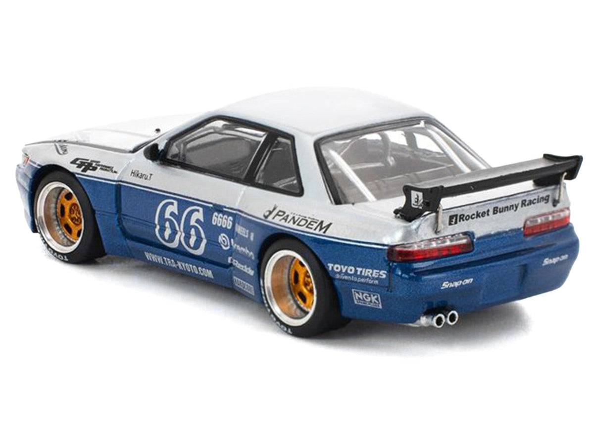 Pandem S13 RHD (Right Hand Drive) Silver and Moontech Blue Metallic with Graphics 1/64 Diecast Model Car by Pop Race-Pop Race-ModelCars.com