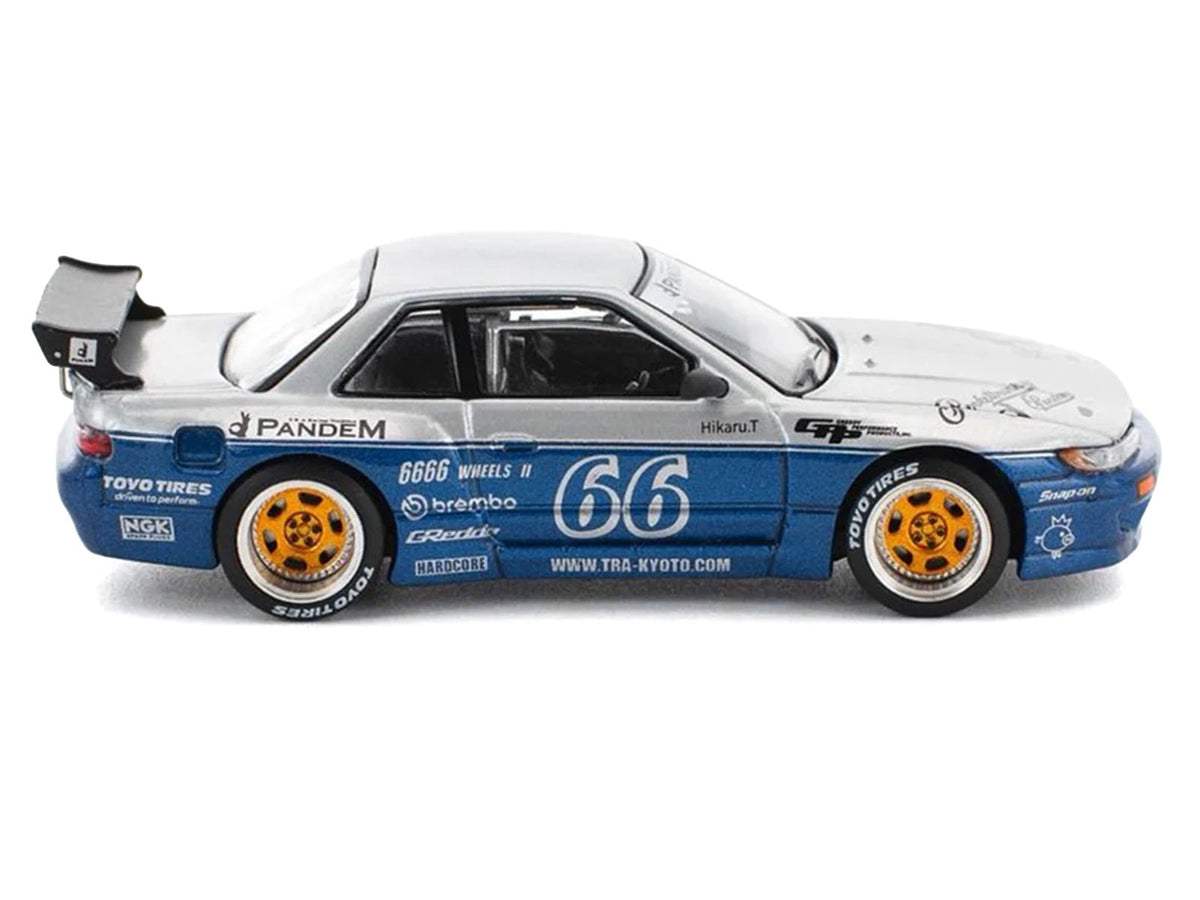 Pandem S13 RHD (Right Hand Drive) Silver and Moontech Blue Metallic with Graphics 1/64 Diecast Model Car by Pop Race-Pop Race-ModelCars.com