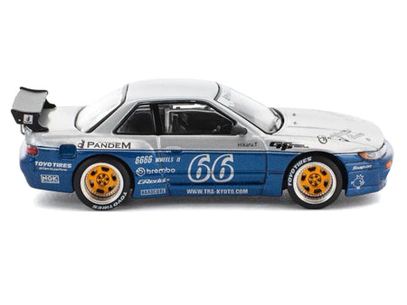 Pandem S13 RHD (Right Hand Drive) Silver and Moontech Blue Metallic with Graphics 1/64 Diecast Model Car by Pop Race-Pop Race-ModelCars.com