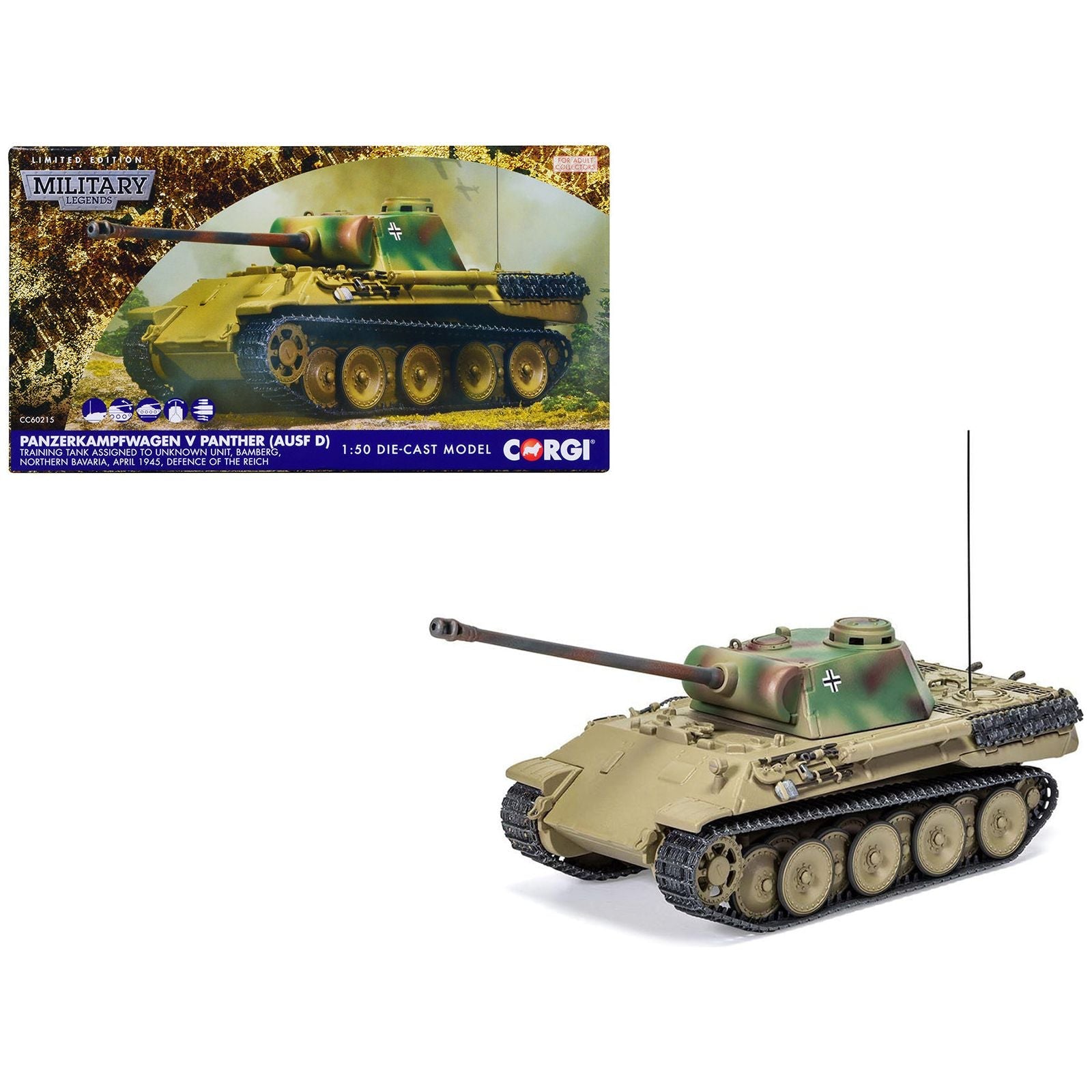 Panzerkampfwagen V Panther (Ausf D) Tank "Training Unit Bamberg North Bavaria Defence of the Reich" (1945) German Army "Military Legends" Series 1/50 Diecast Model by Corgi - Corgi - ModelCars.com