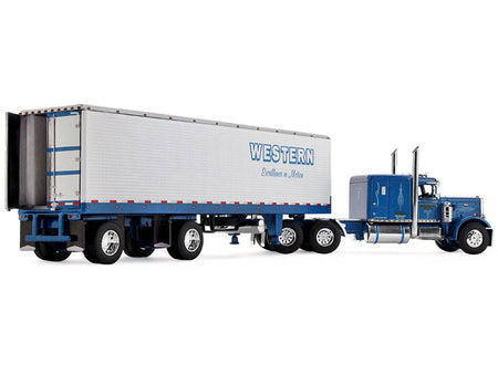 Peterbilt 351 with 63" Flat Top Sleeper and 40' Vintage Trailer with Reefer "Western Distributing" Blue Metallic and White 1/64 Diecast Model by DCP/First Gear-First Gear-ModelCars.com