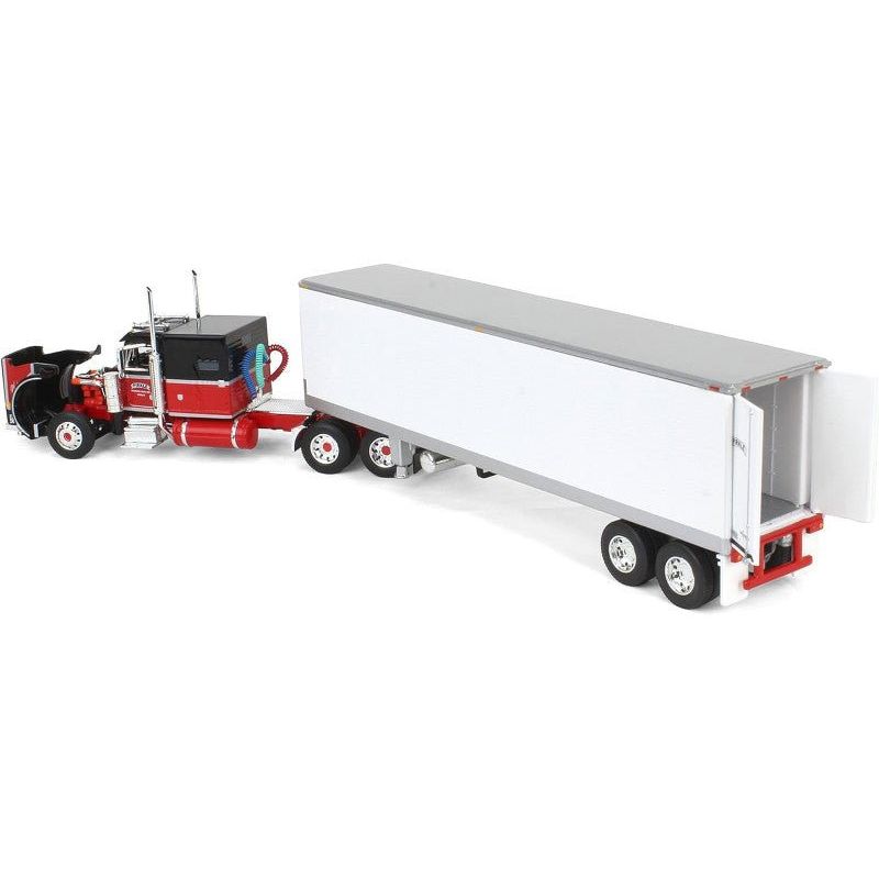 Peterbilt 359 with 60" Vintage Sleeper and 40' Vintage Refrigerated Trailer "Pirkle Refrigerated Freight Lines" Red and Black "Legacy Series" 1 1/64 Diecast Model by DCP/First Gear - First Gear - ModelCars.com