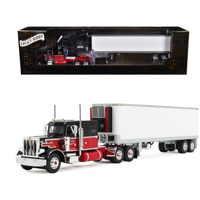 Peterbilt 359 with 60" Vintage Sleeper and 40' Vintage Refrigerated Trailer "Pirkle Refrigerated Freight Lines" Red and Black "Legacy Series" #1 1/64 Diecast Model by DCP/First Gear-First Gear-ModelCars.com