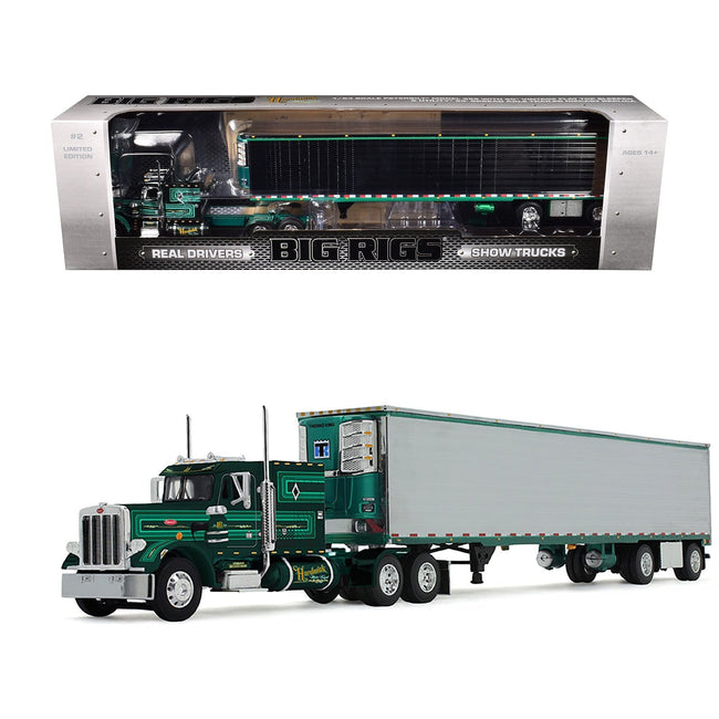 Peterbilt 359 with 60" Vintage Sleeper and 53' Utility Trailer with Reefer "Hardwick Motor Freight" Green Metallic with Stripes "Big Rigs" Series II #2 1/64 Diecast Model by DCP/First Gear-First Gear-ModelCars.com
