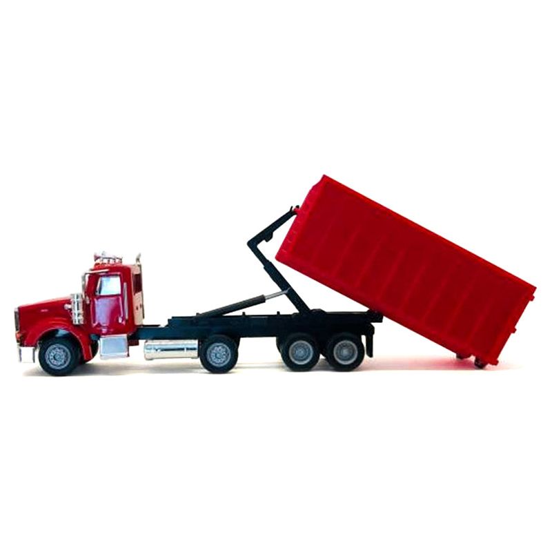 Peterbilt 367 Roll - Off Dump Truck Red with Red Box 1/87 (HO) Plastic Model Car by Promotex - Promotex - ModelCars.com