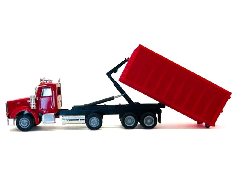 Peterbilt 367 Roll-Off Dump Truck Red with Red Box 1/87 (HO) Plastic Model Car by Promotex-Promotex-ModelCars.com