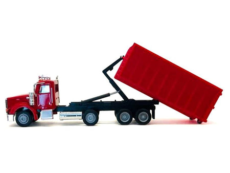 Peterbilt 367 Roll-Off Dump Truck Red with Red Box 1/87 (HO) Plastic Model Car by Promotex-Promotex-ModelCars.com