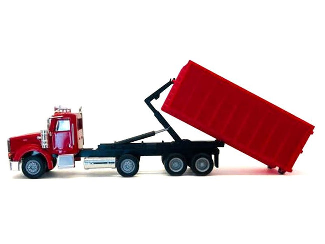 Peterbilt 367 Roll-Off Dump Truck Red with Red Box 1/87 (HO) Plastic Model Car by Promotex-Promotex-ModelCars.com