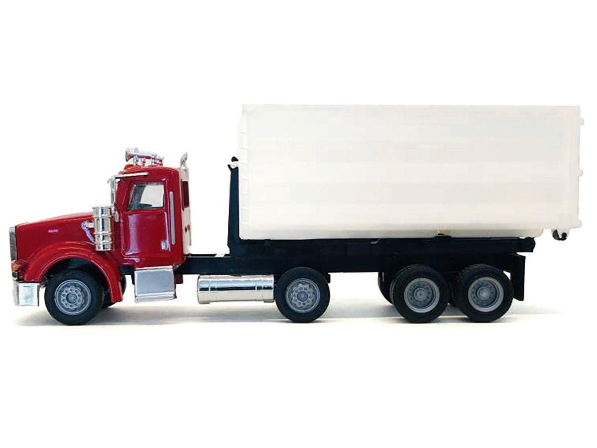 Peterbilt 367 Roll-Off Dump Truck Red with White Box 1/87 (HO) Plastic Model Car by Promotex-Promotex-ModelCars.com