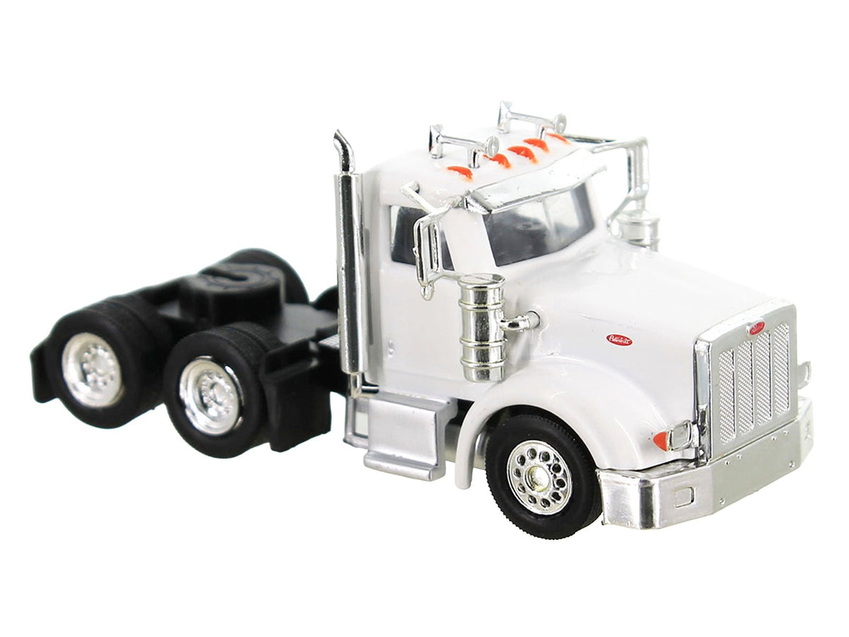 Peterbilt 367 Truck Tractor with Day Cab White and Articulated Tank Trailer "Cemex" White with Blue Stripes Combo Set 1/87 (HO) Plastic Model Car by HO Logistics-HO Logistics Replicas-ModelCars.com
