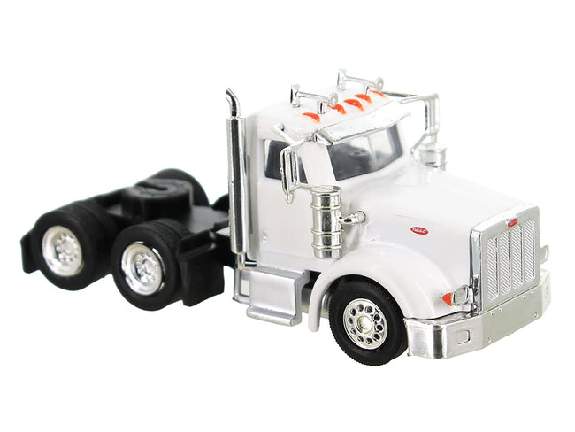 Peterbilt 367 Truck Tractor with Day Cab White and Articulated Tank Trailer "Cemex" White with Blue Stripes Combo Set 1/87 (HO) Plastic Model Car by HO Logistics-HO Logistics Replicas-ModelCars.com