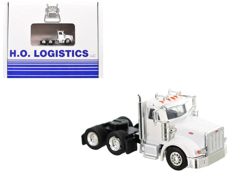 Peterbilt 367 Truck Tractor with Day Cab White and Articulated Tank Trailer "Cemex" White with Blue Stripes Combo Set 1/87 (HO) Plastic Model Car by HO Logistics-HO Logistics Replicas-ModelCars.com