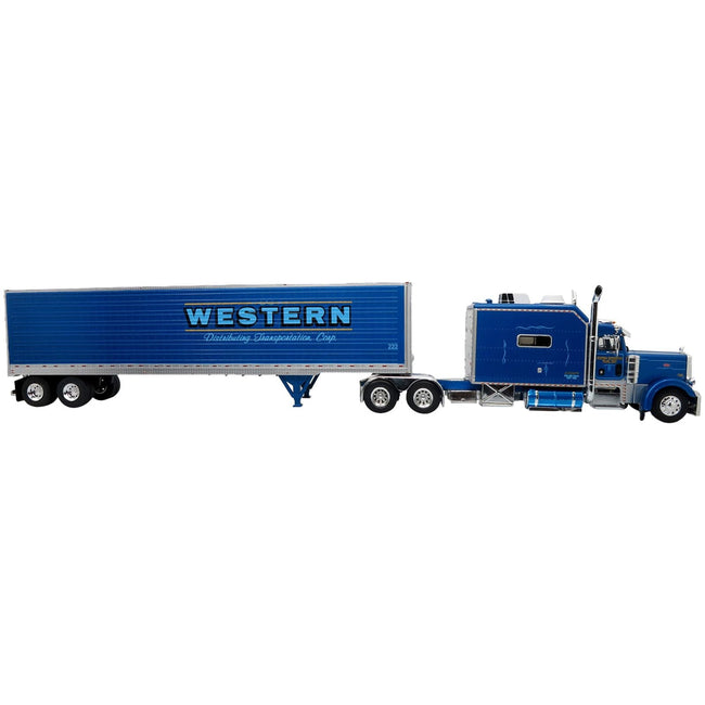 Peterbilt 379 Tractor Truck with Trailer Blue Metallic "Western Distributing Transportation Corp." Limited Edition to 504 pieces Worldwide "Vintage Heavy Haul Truck Collection" 1/43 Diecast Model by Iconic Replicas - Iconic Replicas - ModelCars.com