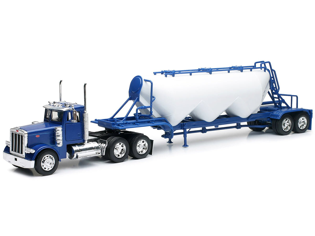 Peterbilt 379 Truck Blue with Pneumatic Tanker Trailer White "Long Haul Truckers" Series 1/32 Diecast Model by New Ray-New Ray-ModelCars.com