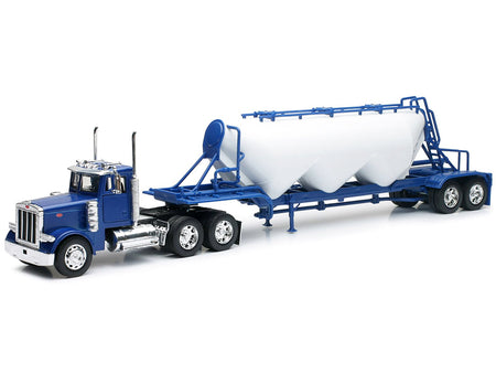Peterbilt 379 Truck Blue with Pneumatic Tanker Trailer White "Long Haul Truckers" Series 1/32 Diecast Model by New Ray-New Ray-ModelCars.com