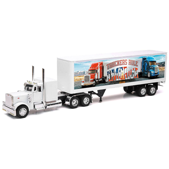 Peterbilt 379 Truck White with Dry Van Trailer "Truckers Rule America" "Long Haul Truckers" Series 1/32 Diecast Model by New Ray-New Ray-ModelCars.com