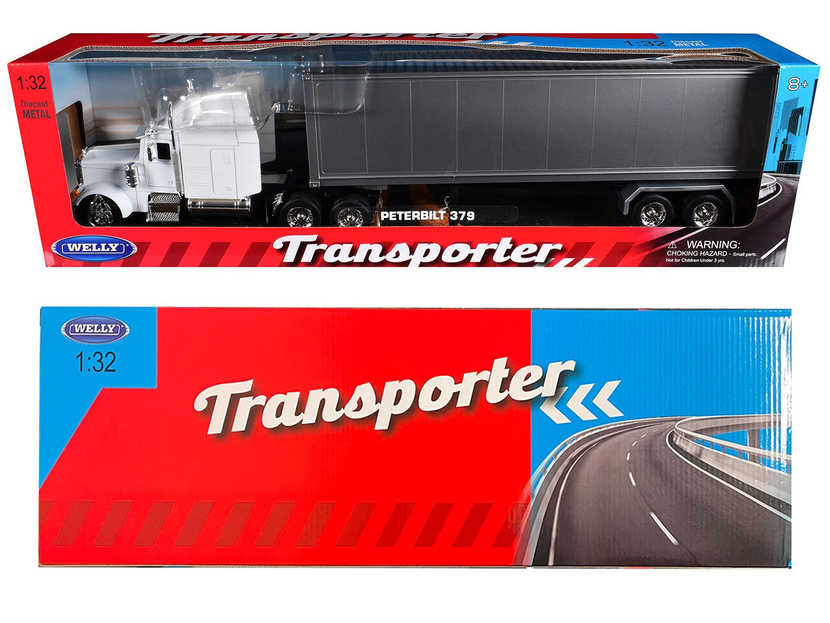 Peterbilt 379 Truck White with Silver Container "Transporter" Series 1/32 Diecast Model by Welly-Welly-ModelCars.com