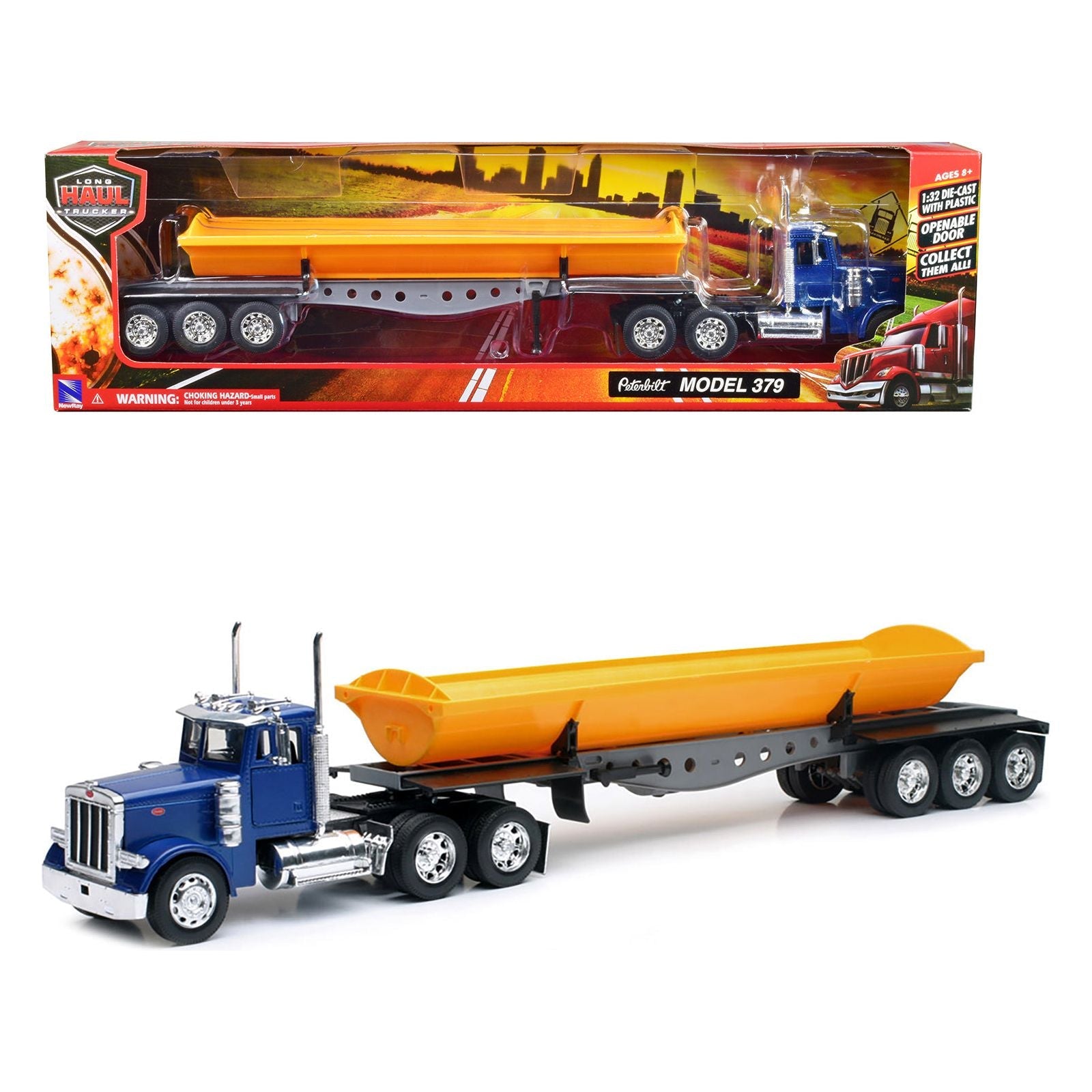 Peterbilt 379 Truck with Side Dump Blue and Yellow "Long Haul Truckers" Series 1/32 Diecast Model by New Ray - New Ray - ModelCars.com