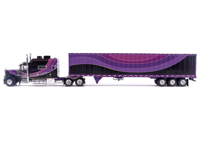 Peterbilt 379 Truck with Sleeper and Dry Goods Trailer "Night Moves" Black with Graphics "J1 Diecast" Series 1/64 Diecast Model by IXO Models-IXO-ModelCars.com