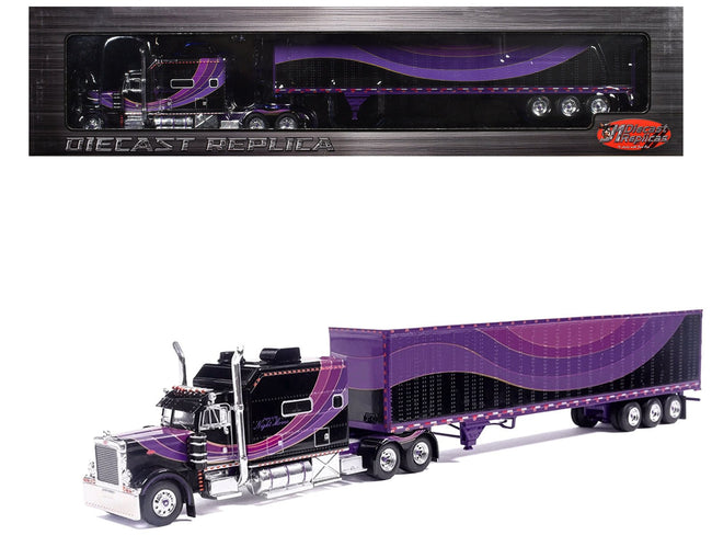 Peterbilt 379 Truck with Sleeper and Dry Goods Trailer "Night Moves" Black with Graphics "J1 Diecast" Series 1/64 Diecast Model by IXO Models-IXO-ModelCars.com