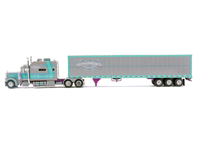 Peterbilt 379 Truck with Sleeper and Dry Goods Trailer "TransAmerica" Gray with Seafoam Green Graphics "J1 Diecast" Series 1/64 Diecast Model by IXO Models-IXO-ModelCars.com