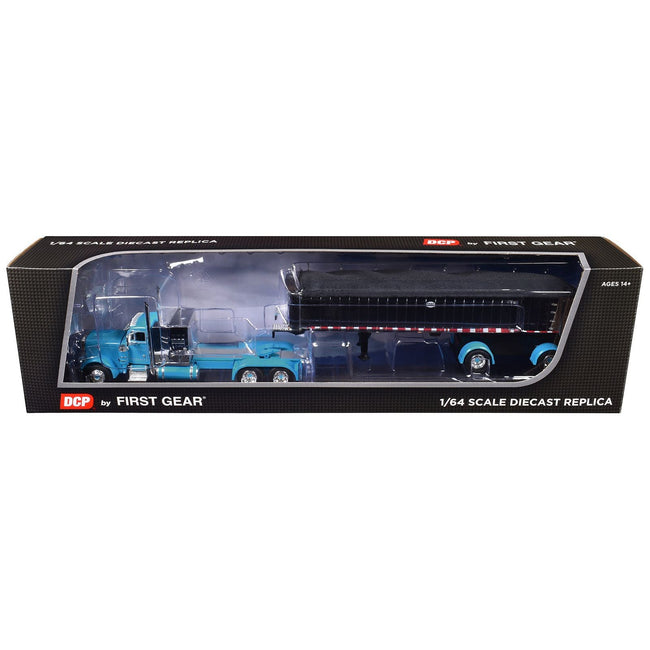 Peterbilt 379 with 60" Vintage Sleeper and MAC Coal End Dump Trailer Cyan Blue and Chrome 1/64 Diecast Model by DCP/First Gear - First Gear - ModelCars.com