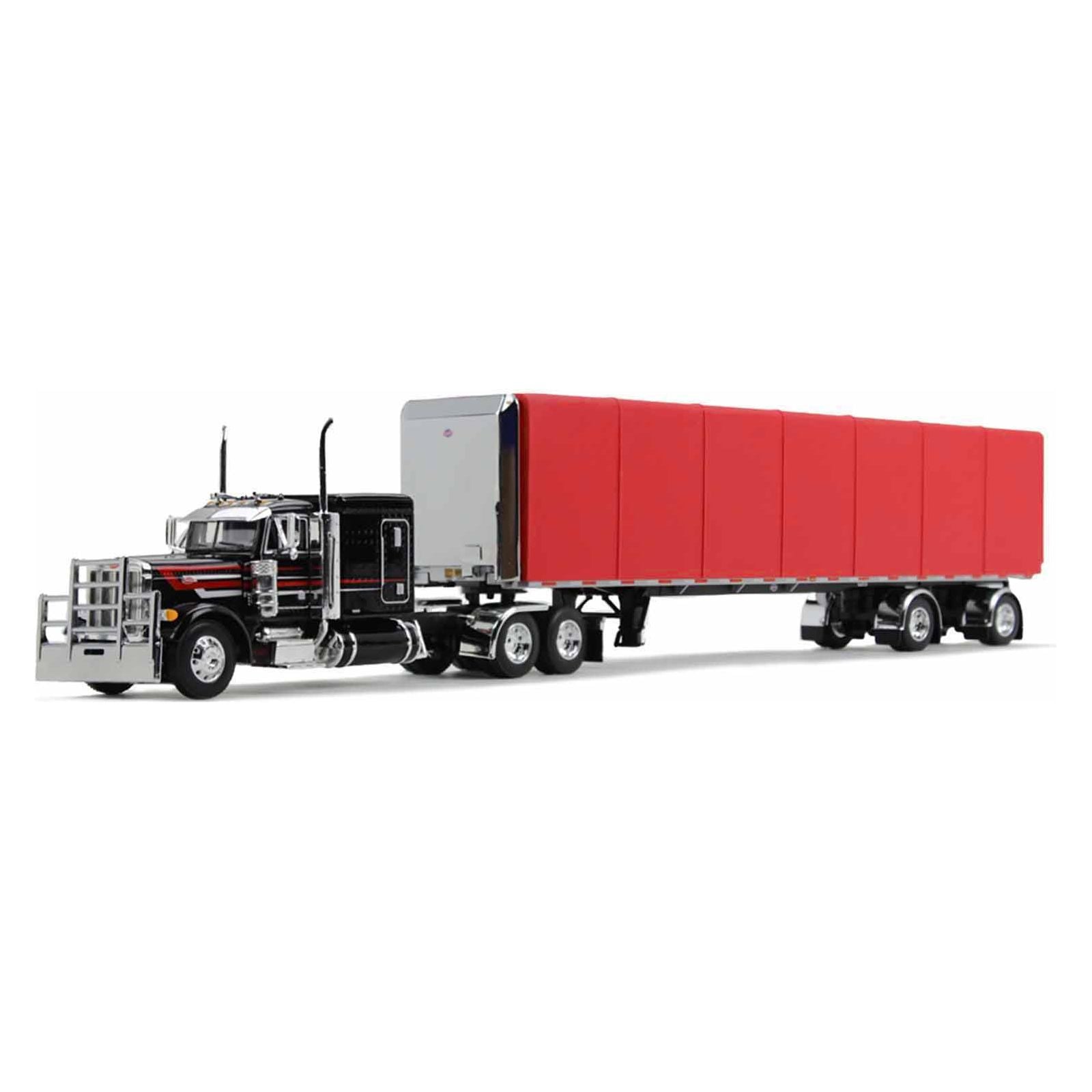 Peterbilt 379 with 63" Flat Top Sleeper and 53' Utility Roll Tarp Spread - Axle Trailer Black and Red 1/64 Diecast Model by DCP/First Gear60 - 1612 - First Gear - ModelCars.com