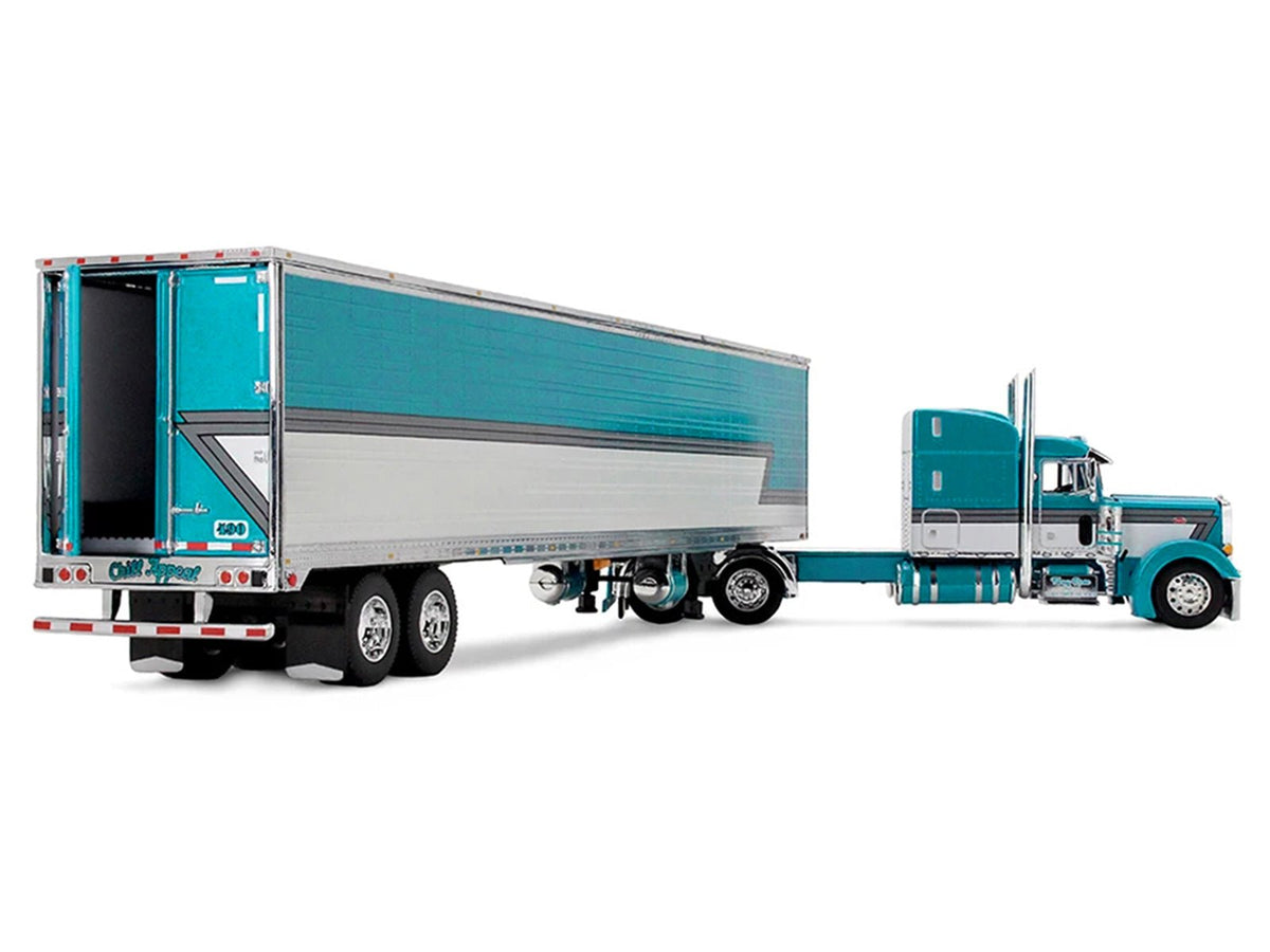 Peterbilt 379 with 63" Mid-Roof Sleeper and 53' Utility Trailer with Reefer "Tway Rose Transport" Teal and White with Stripes "Big Rigs" Series II 5 1/64 Diecast Model by DCP/First Gear-First Gear-ModelCars.com