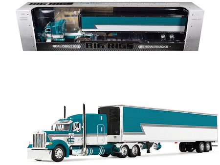 Peterbilt 379 with 63" Mid-Roof Sleeper and 53' Utility Trailer with Reefer "Tway Rose Transport" Teal and White with Stripes "Big Rigs" Series II 5 1/64 Diecast Model by DCP/First Gear-First Gear-ModelCars.com
