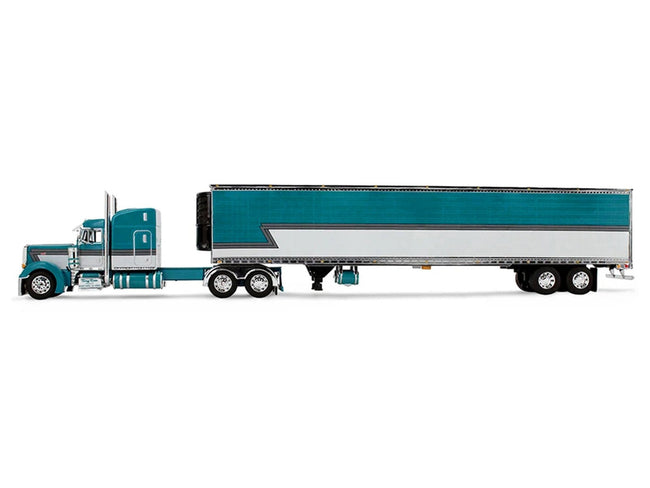 Peterbilt 379 with 63" Mid-Roof Sleeper and 53' Utility Trailer with Reefer "Tway Rose Transport" Teal and White with Stripes "Big Rigs" Series II 5 1/64 Diecast Model by DCP/First Gear-First Gear-ModelCars.com