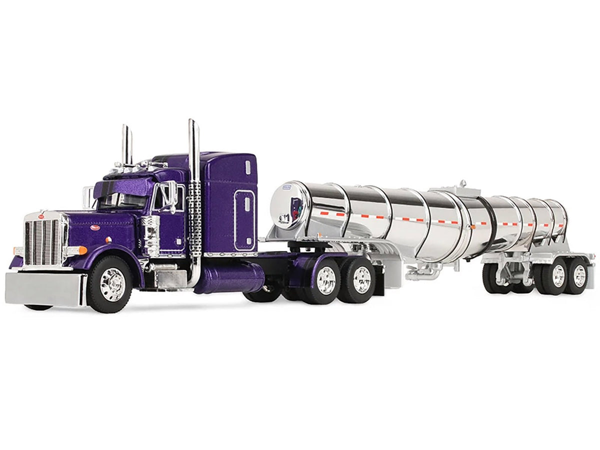 Peterbilt 379 with 63" Mid-Roof Sleeper and Polar Deep Drop Trailer Wild Orchid Purple with Black Stripes 1/64 Diecast Model by DCP/First Gear-First Gear-ModelCars.com