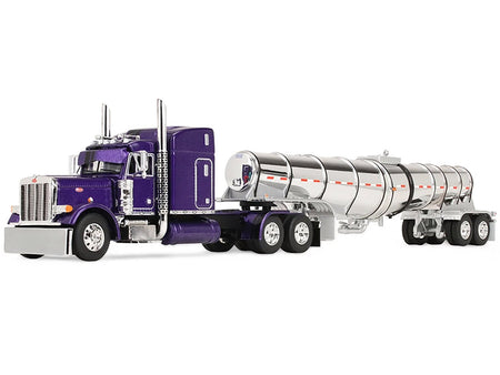 Peterbilt 379 with 63" Mid-Roof Sleeper and Polar Deep Drop Trailer Wild Orchid Purple with Black Stripes 1/64 Diecast Model by DCP/First Gear-First Gear-ModelCars.com
